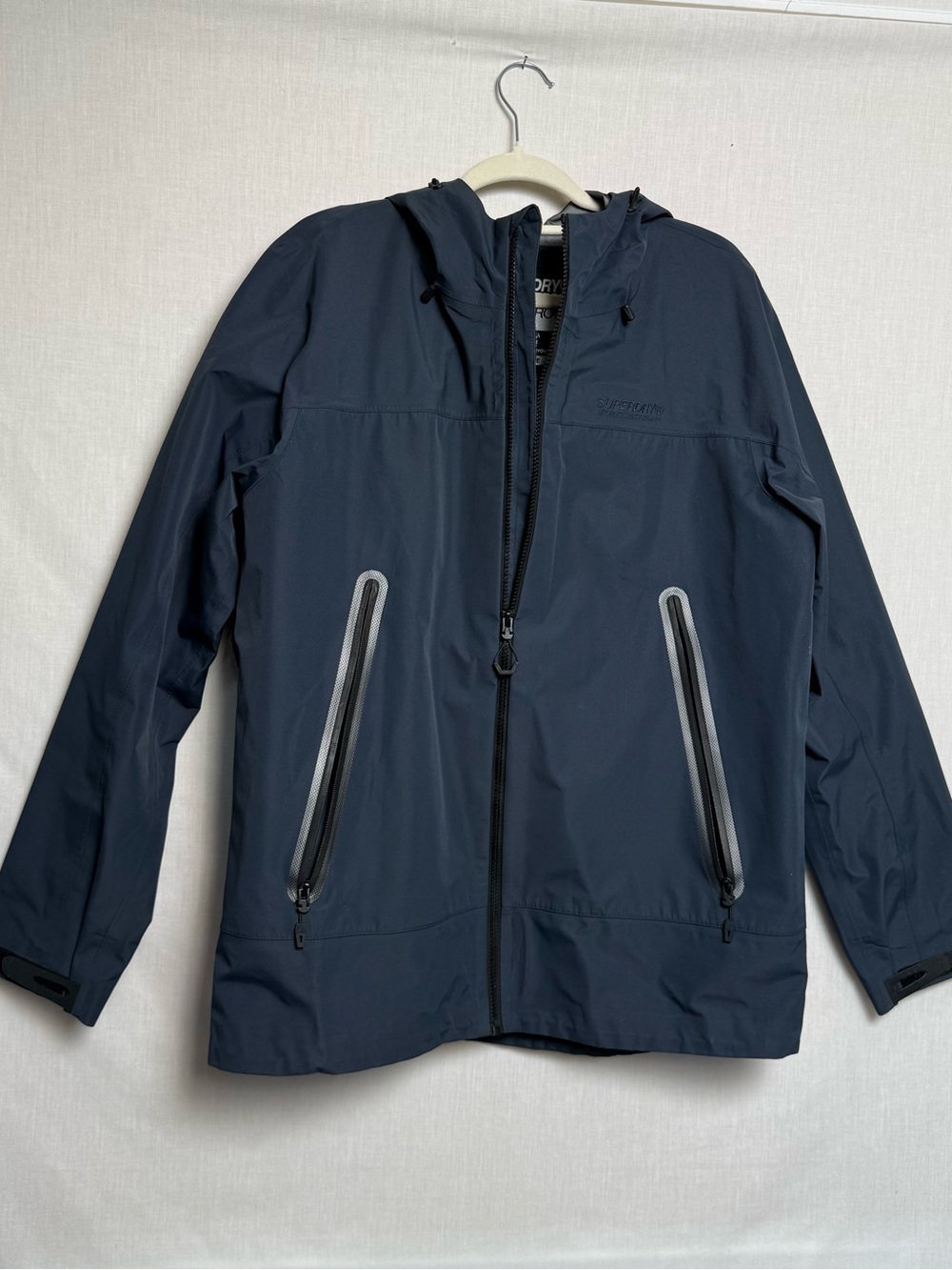 Superdry HydroTech Waterproof Jacket Blue Hooded Rain Shell Men’s XL